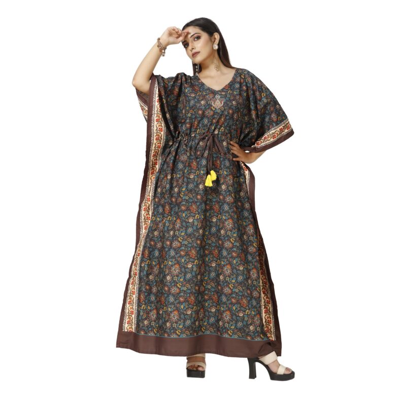 daintier Women's Long Kaftan Dress V-Neck Maxi Caftan with Drawstring Waist Casual Boho Loungewear Beach Swimsuit Cover Up Nightgown Sleepwear Resort Wear Daily House Dress for Ladies(Brown)