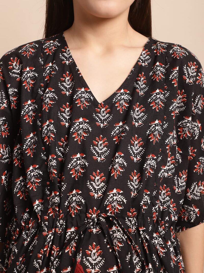 Secret Wish Women Cotton Maxi Black Floral Maternity Kaftan Nighty, Free size - Image 5