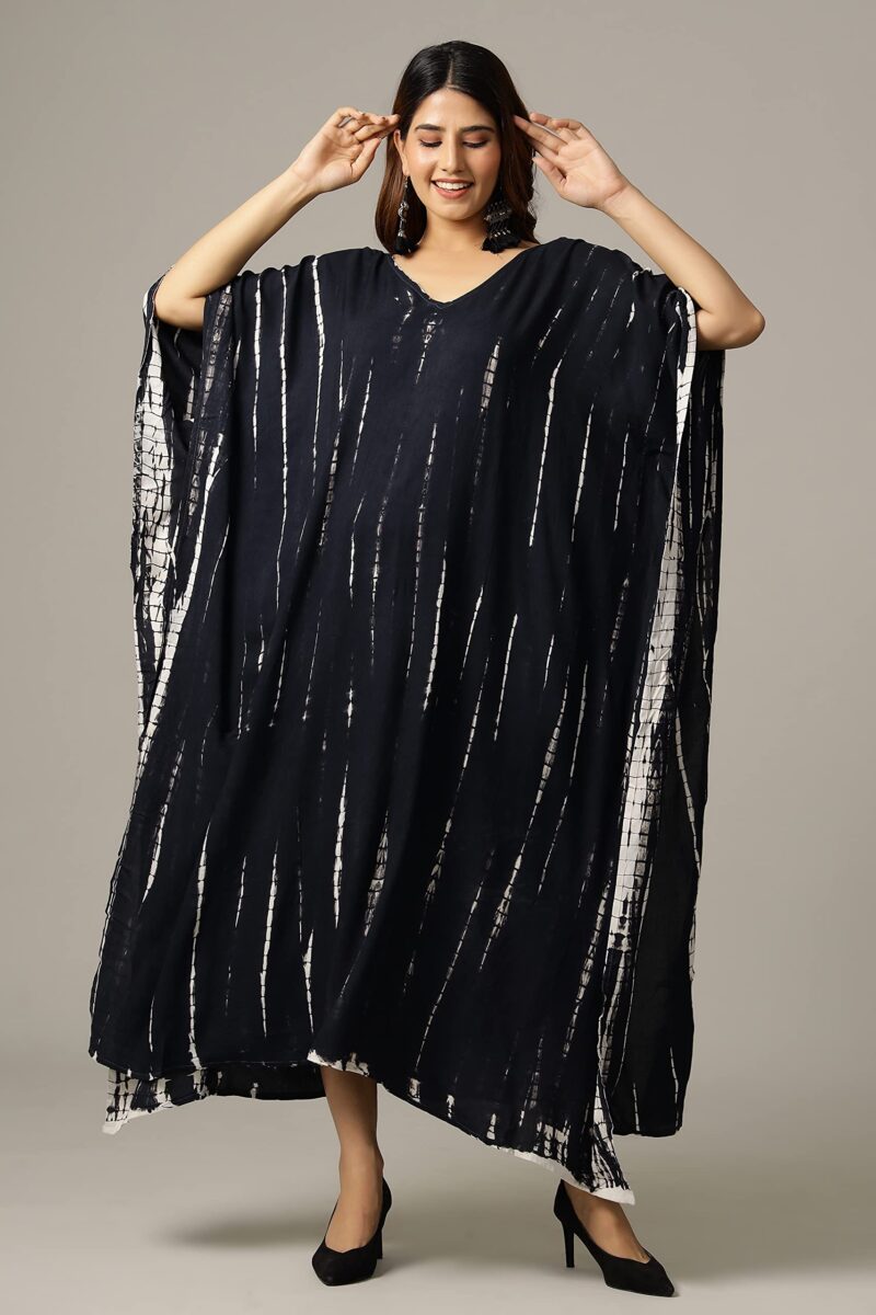 Ravaiyaa - Attitude is everything Women's Rayon Tie Dye Shibori Maxi Length Nighty (TKL-5_Black_L) - Image 5