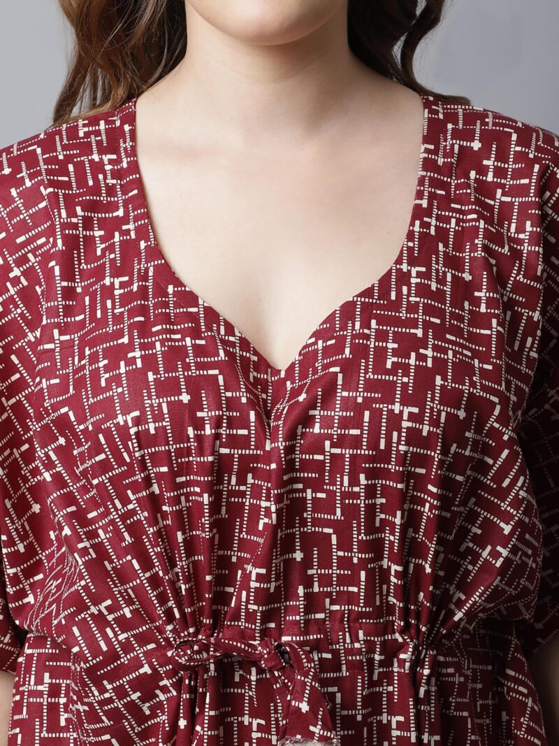 Secret Wish Women's Cotton Printed Maroon Kaftan Maxi Nighty, Free Size - Image 4