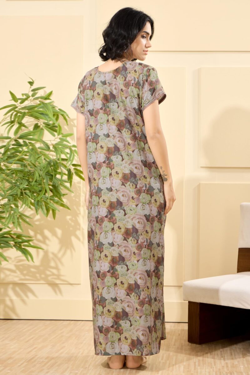 GLAMORAS Bizzy Lizzy Cotton Nighty Gown with Side Pocket for Women | Regular, Digital Printed & Full Length Maxi Night Gown | Night Wear Maxi Gown for Women | Size: M Floral Print 02 - Image 5