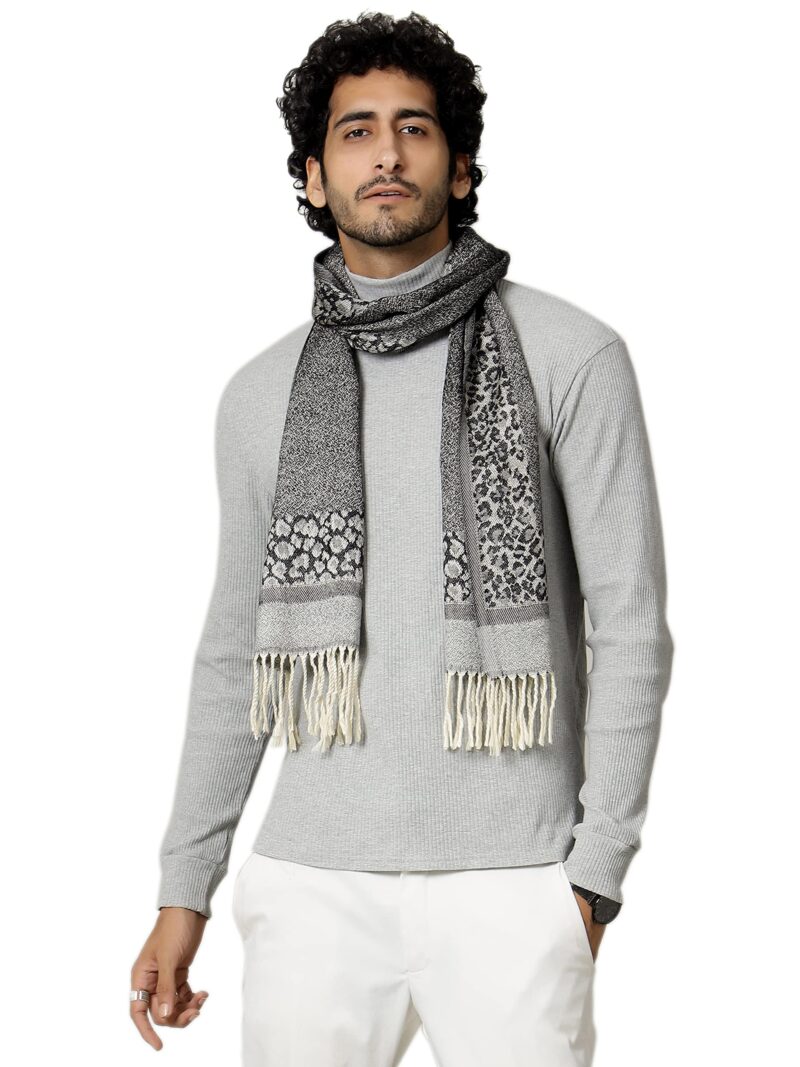 Ravaiyaa - Attitude is everything Men's Geometric Print Woolen Muffler Casual Winter Wool Muffler Scarf (Black & Grey)