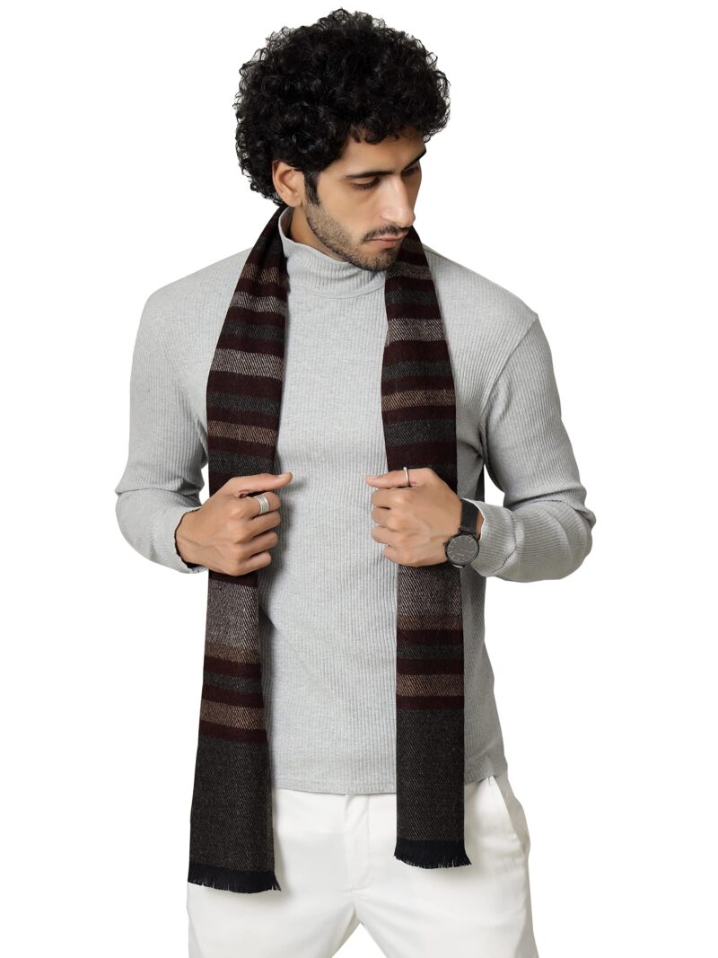 Ravaiyaa - Attitude is everything 100% Pure Wool Muffler For Men's Classic Striped Pattern Scarf Soft & Warm Woolen Muffler (Dark Brown)