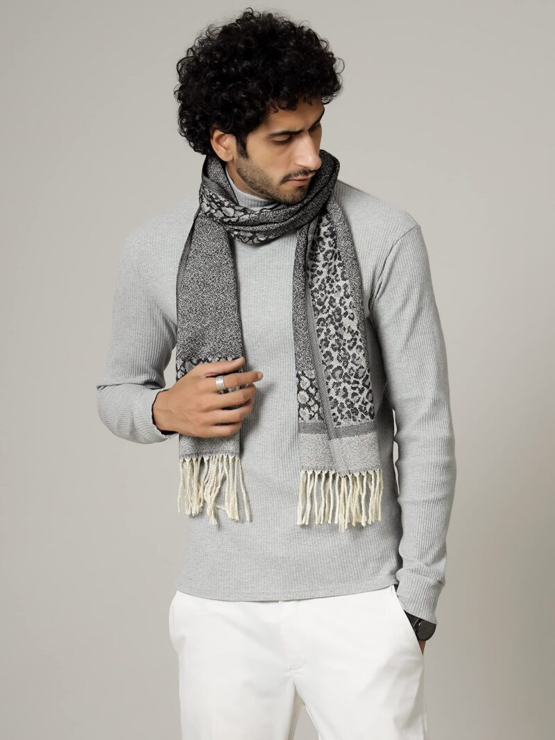 Ravaiyaa - Attitude is everything Men's Geometric Print Woolen Muffler Casual Winter Wool Muffler Scarf (Black & Grey) - Image 3