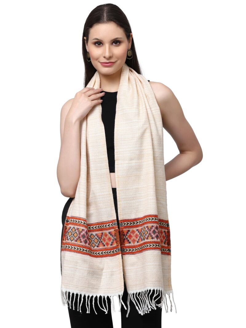 Weavers Villa Acro Wool Women's Muffler (MF-901,Cream, Size: 34CM X 200CM)