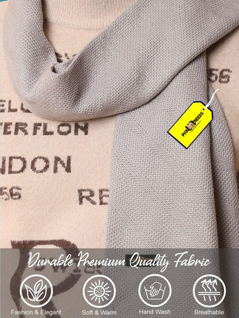 Premium Soft, Warm & Breathable Wool Blend Winter Scarf for Men Fashionable Elegant Muffler (Grey) - Image 6
