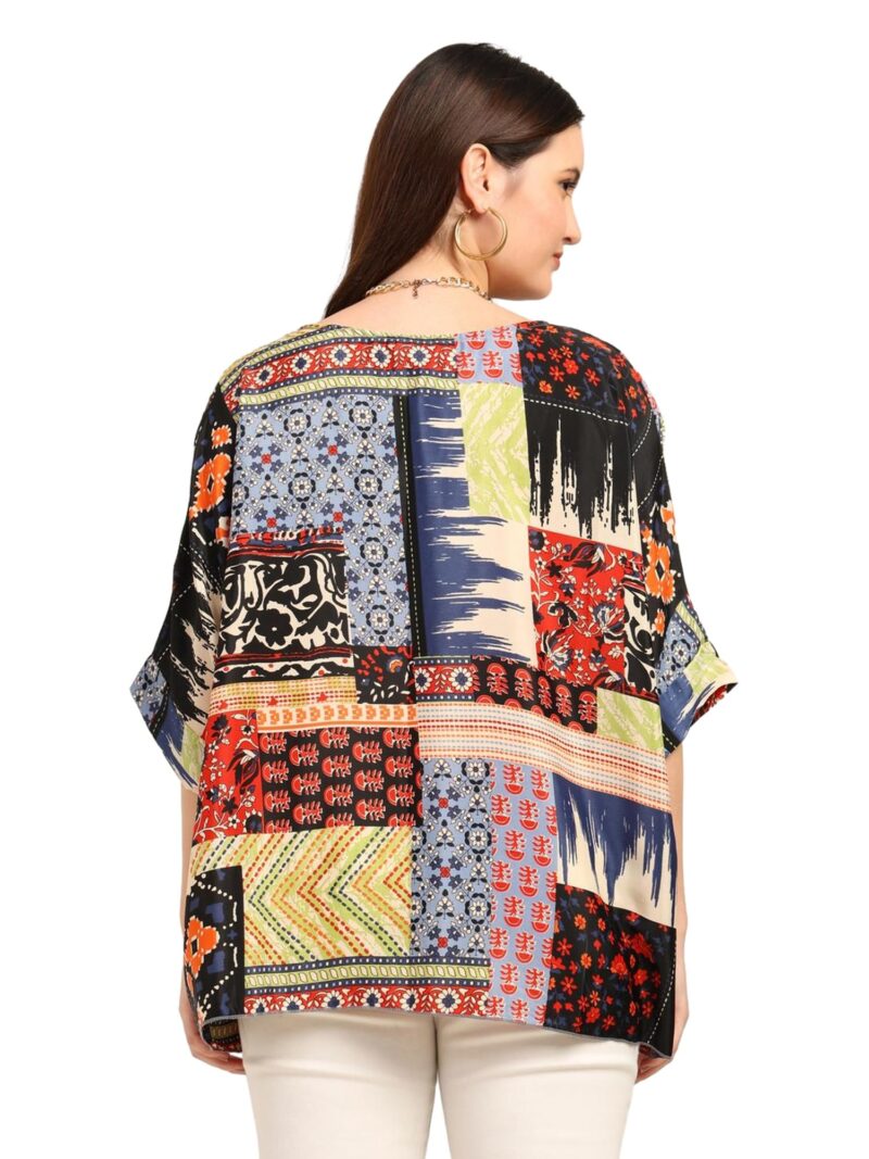 KE KANHA EXPORTS Over Size top|Tops for Woman|Boho Vibe Beach wear|Soft Silky Feel Border Print|V-Neck Half Sleeve Loose Fit|Multicolor|Easily fits M toXXL|Bust 32-40in Length 28in|Pack of 1 - Image 4