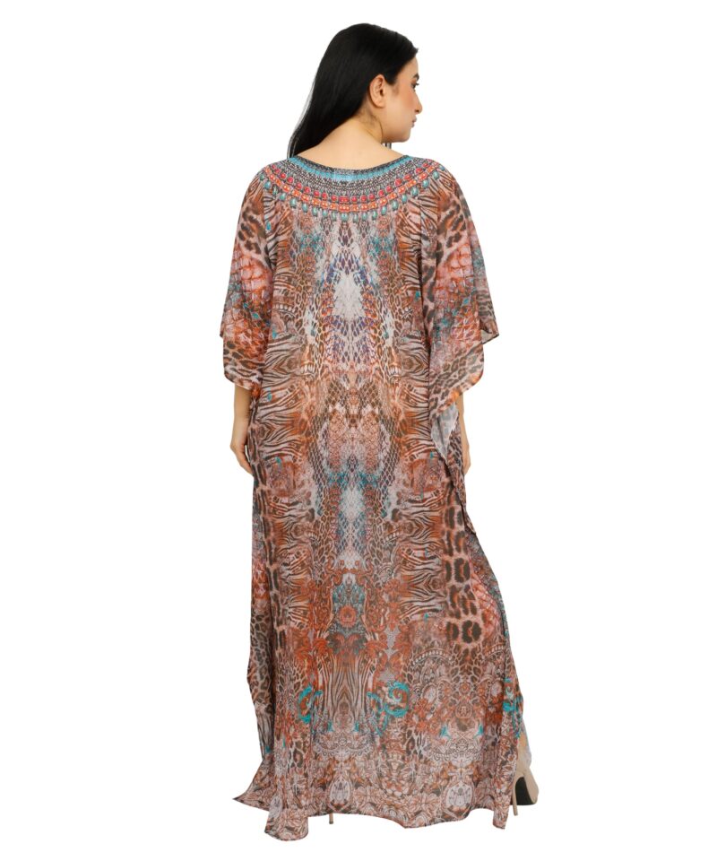 Art Of Creation Ethnic Print Georgette Fabric Kaftan Dresses For Women Beach Dress Plus Size Swimsuit Cover Up (Brown-Multi) - Image 7