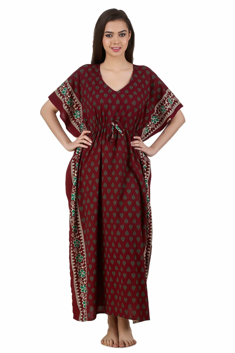 Masha Women's Maxi Cotton-Kaftan Brown Free Size