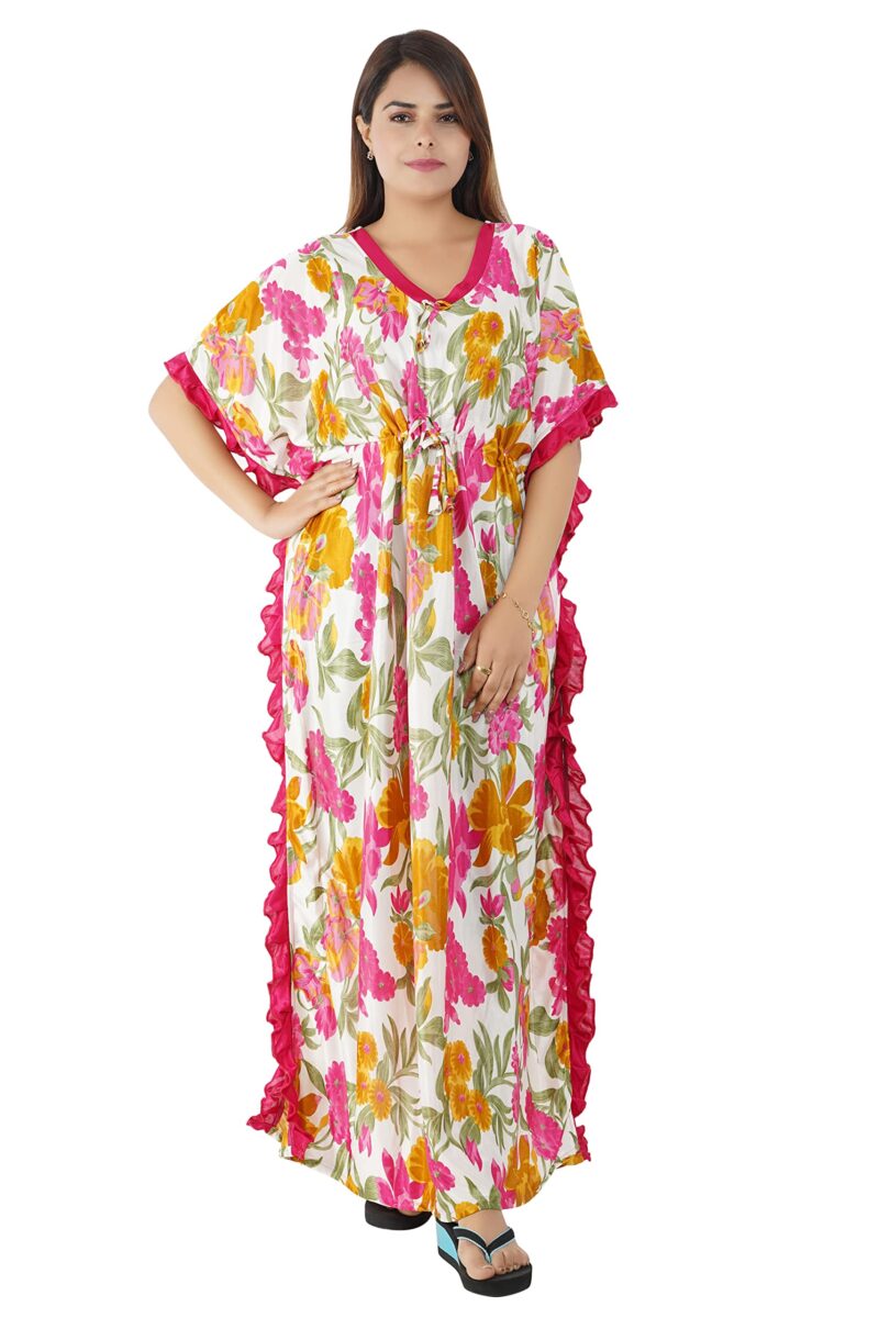 Onekbhalo Women's Satin Floral Kaftan Nighty Maxi Gown (PK_Red-X-Large) - Image 6