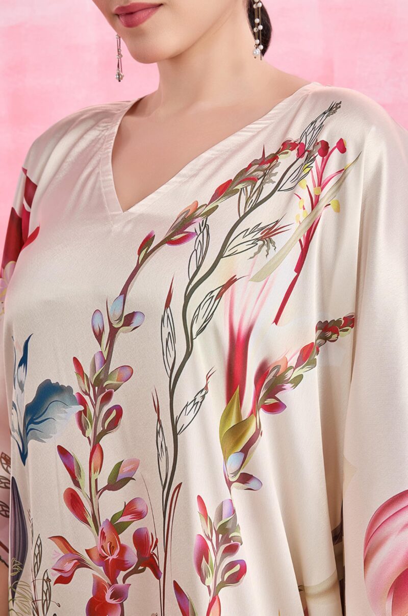 Label Aarna Premium Soft Satin Kaftan Dress for Women | Digital Print | Free Size (M-3XL) | Hidden Adjustable Belt |Trendy Festive Robe | Modern Wear Multicolour - Image 5