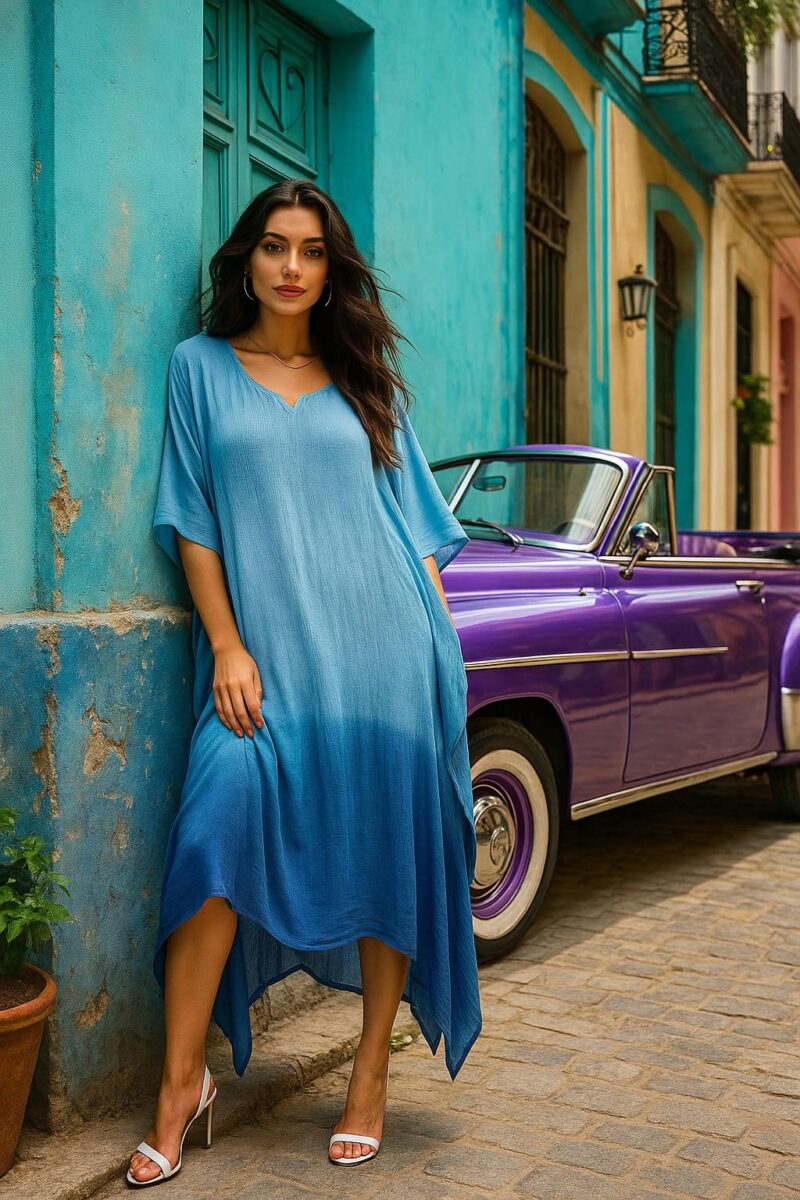 Maaesa Women Handcrafted Blue Tie & Dye Rayon Kaftan Dress | Casual Wear | Flowy Kaftan Style | Lightweight & Breathable Fabric - Image 6