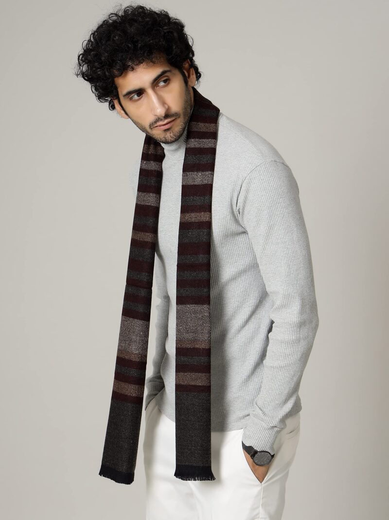 Ravaiyaa - Attitude is everything 100% Pure Wool Muffler For Men's Classic Striped Pattern Scarf Soft & Warm Woolen Muffler (Dark Brown) - Image 3