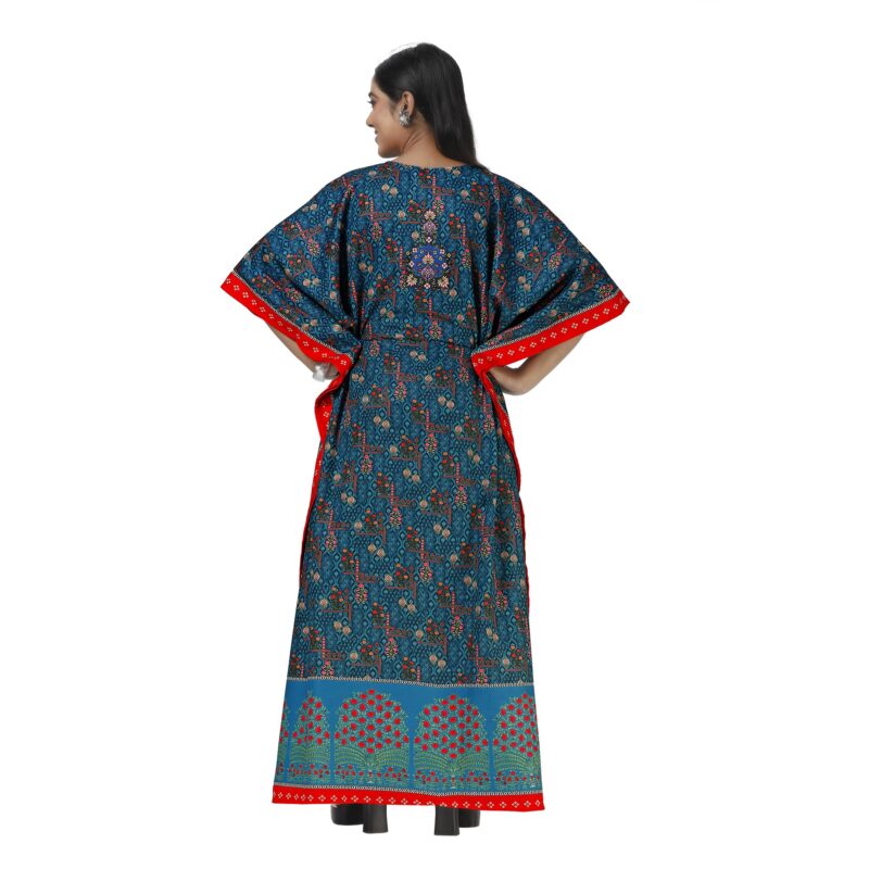 daintier Women's Rayon Cotton Long Kaftan Dress V-Neck Maxi Caftan with Drawstring Waist Casual Boho Loungewear Beach Swimsuit Cover Up Nightgown Sleepwear Resort Wear Daily House Dress(Teal Red) - Image 4