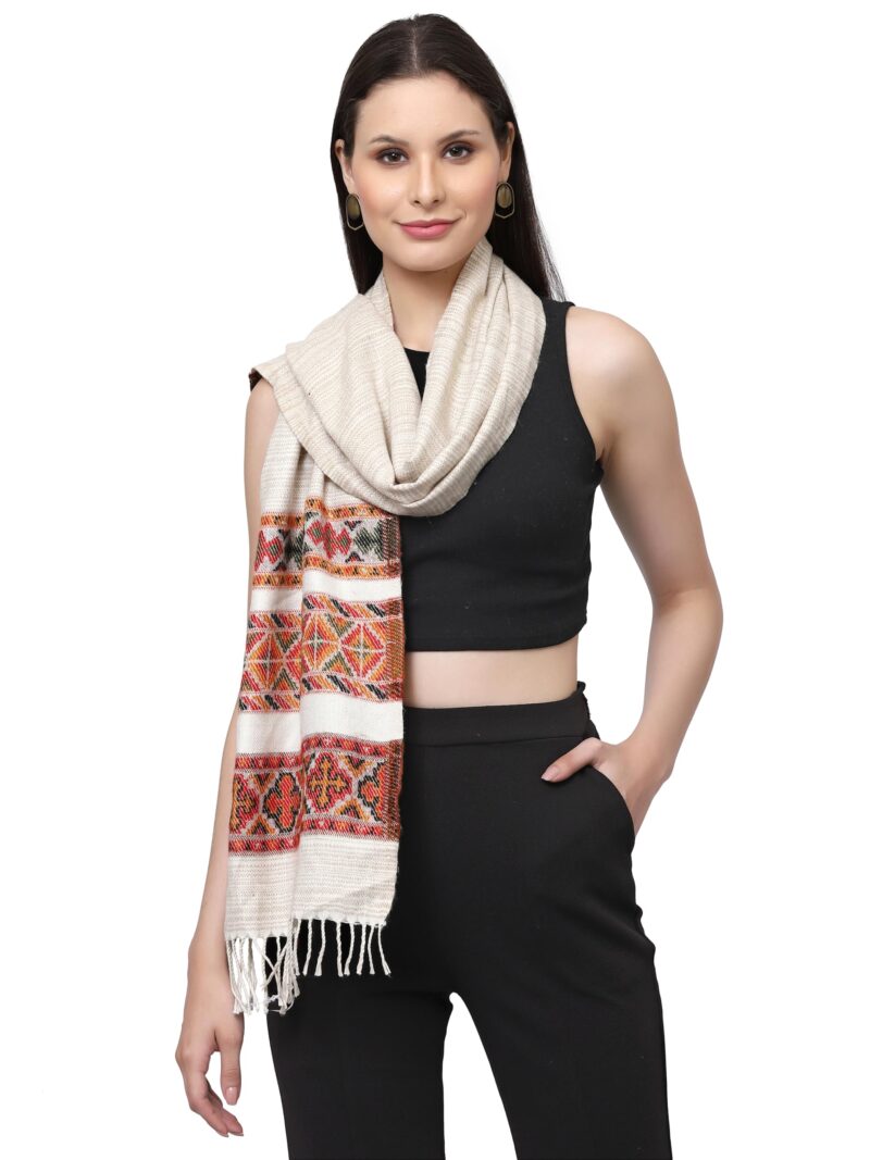 Weavers Villa Acro Wool Women's Muffler (MF-902,Cream Size: 34CM X 200CM) - Image 5