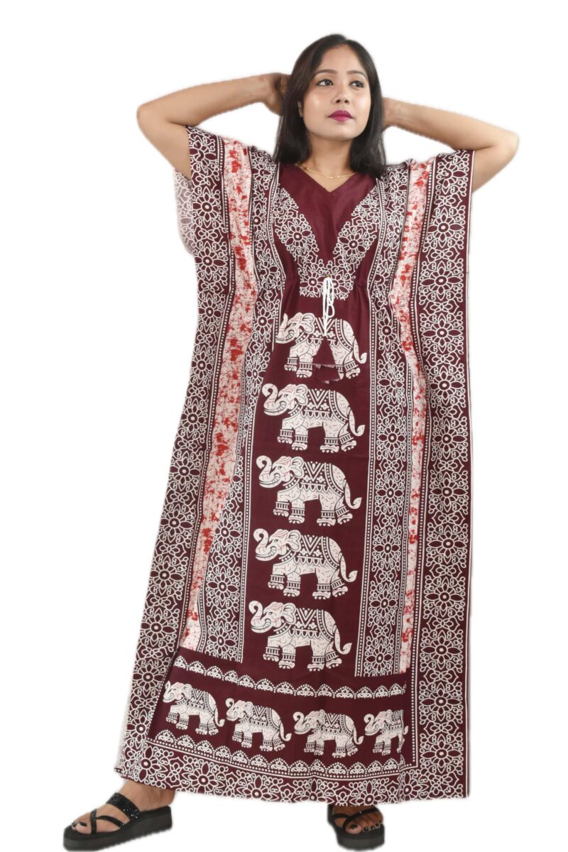 BDROX Women Stylish | Maroon | Animal Printed |Pure Cotton |Color Guaranteed| Free Size |Short Sleeve V Neck Kaftan Nighty/Night Dress/Night Gown for Regular use and Fashionable - Image 3