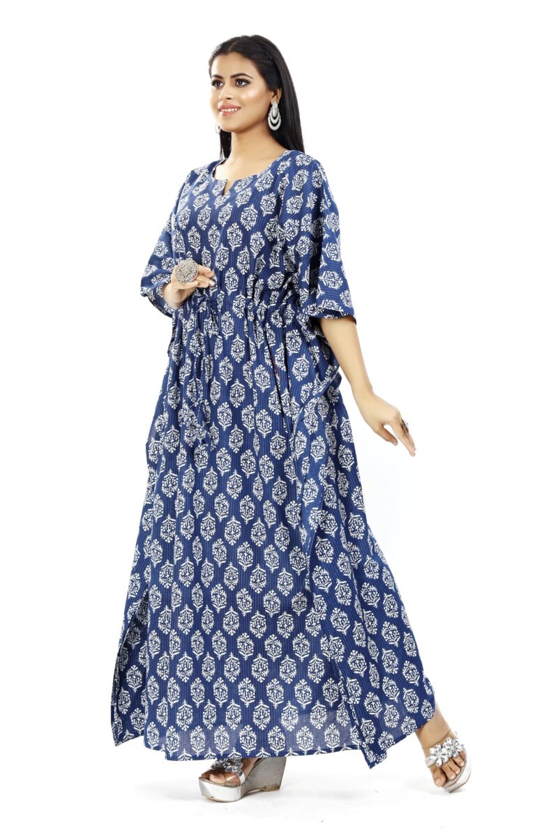 ShrI Ganesh Impex Maxi Kaftan for Women, Pure Cotton Nighty, Loungewear Kaftan | Hand Block Printed Women Nighty | Free Size Blue Block - Image 4
