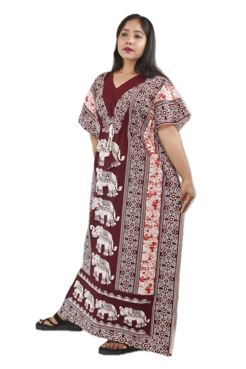 BDROX Women Stylish | Maroon | Animal Printed |Pure Cotton |Color Guaranteed| Free Size |Short Sleeve V Neck Kaftan Nighty/Night Dress/Night Gown for Regular use and Fashionable - Image 5