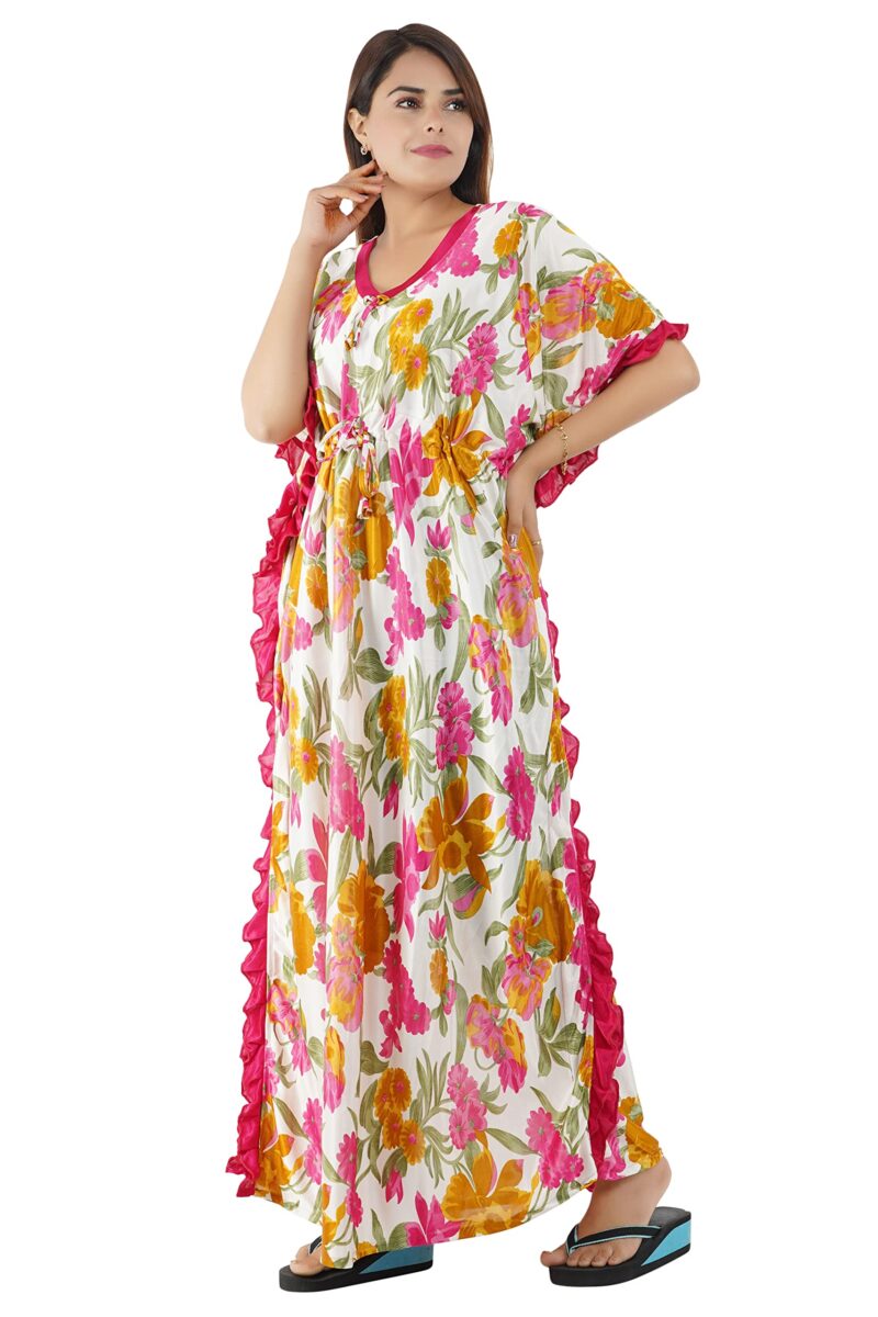Onekbhalo Women's Satin Floral Kaftan Nighty Maxi Gown (PK_Red-X-Large) - Image 3