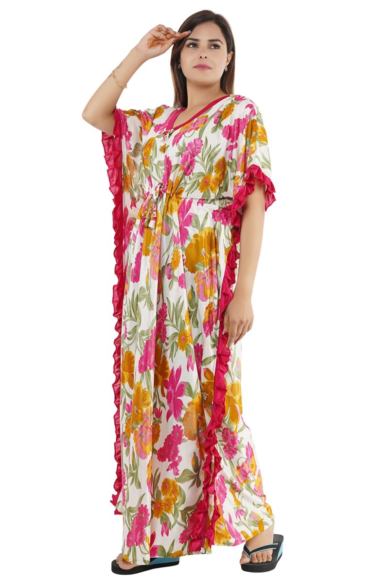 Onekbhalo Women's Satin Floral Kaftan Nighty Maxi Gown (PK_Red-X-Large) - Image 7