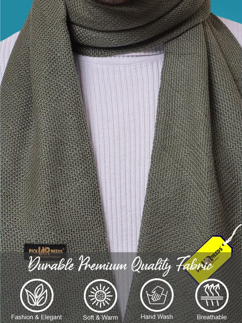 Premium Soft, Warm & Breathable Wool Blend Winter Scarf for Men Fashionable Elegant Muffler (Olive) - Image 6