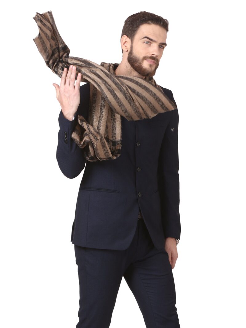 Pashtush Woven Mens Fine Wool Stole, Check-Stipe Design, Mens Muffler, Warm Cashmere Feel (Black) - Image 6