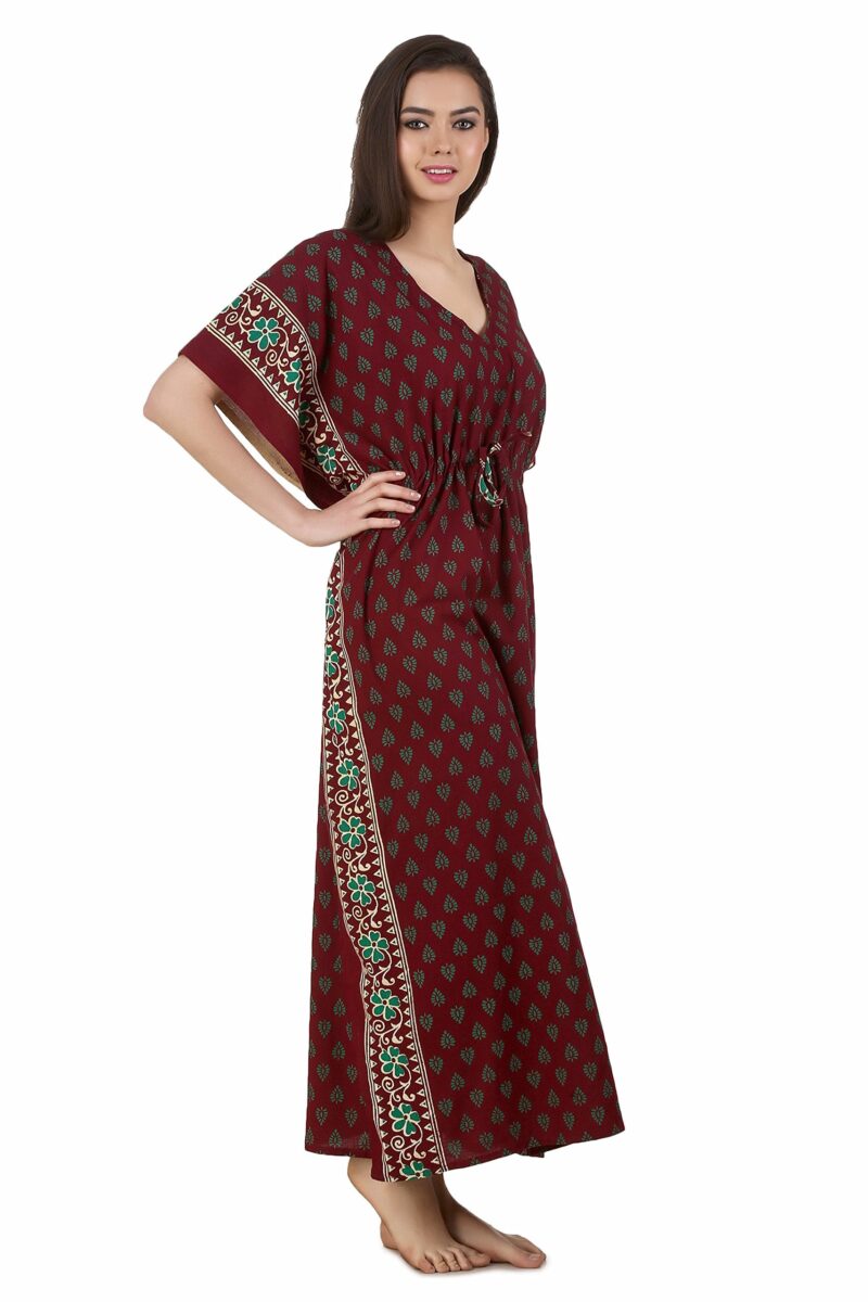 Masha Women's Maxi Cotton-Kaftan Brown Free Size - Image 4