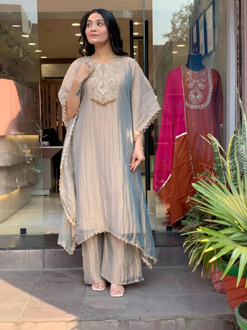GoSriKi Women's Roman Glass A-Line Embroidery Kurta with Palazzo (Davina Grey-GS_M_Grey_Medium) - Image 4
