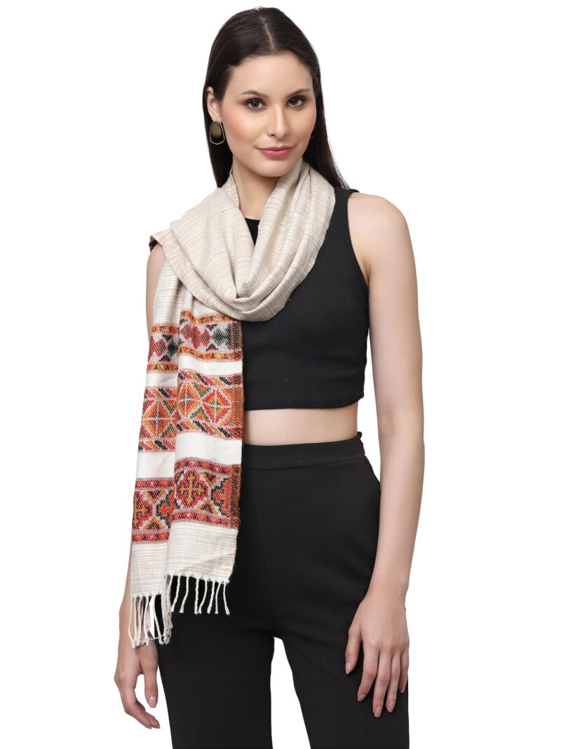 Weavers Villa Acro Wool Women's Muffler (MF-902,Cream Size: 34CM X 200CM) - Image 3