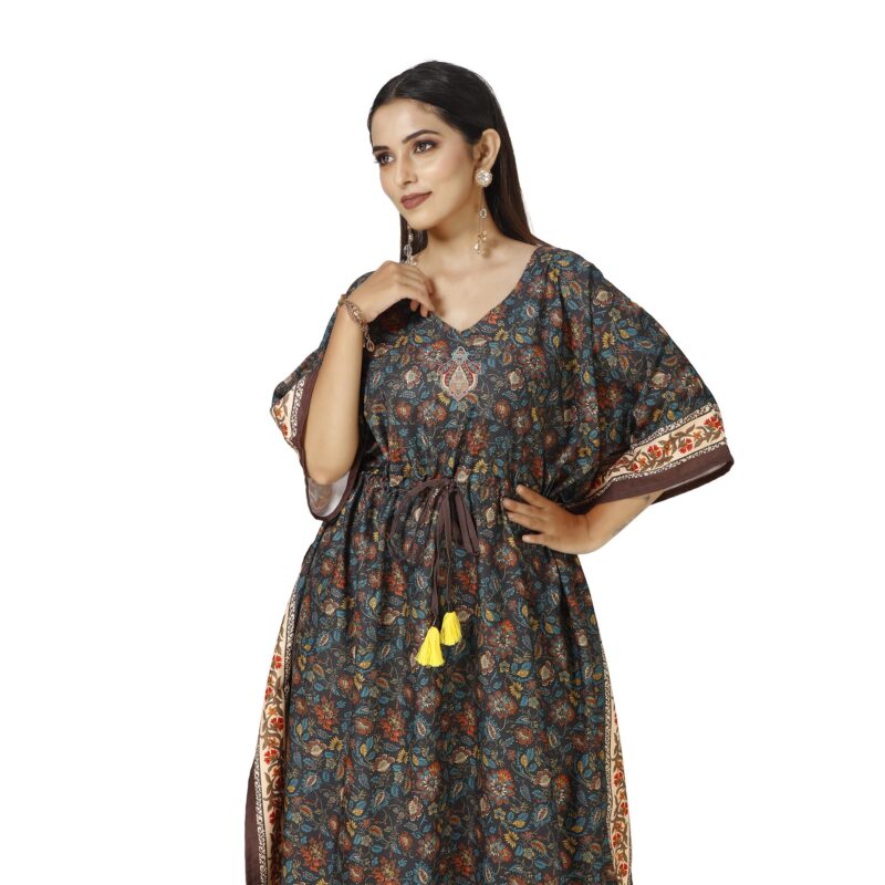 daintier Women's Long Kaftan Dress V-Neck Maxi Caftan with Drawstring Waist Casual Boho Loungewear Beach Swimsuit Cover Up Nightgown Sleepwear Resort Wear Daily House Dress for Ladies(Brown) - Image 4