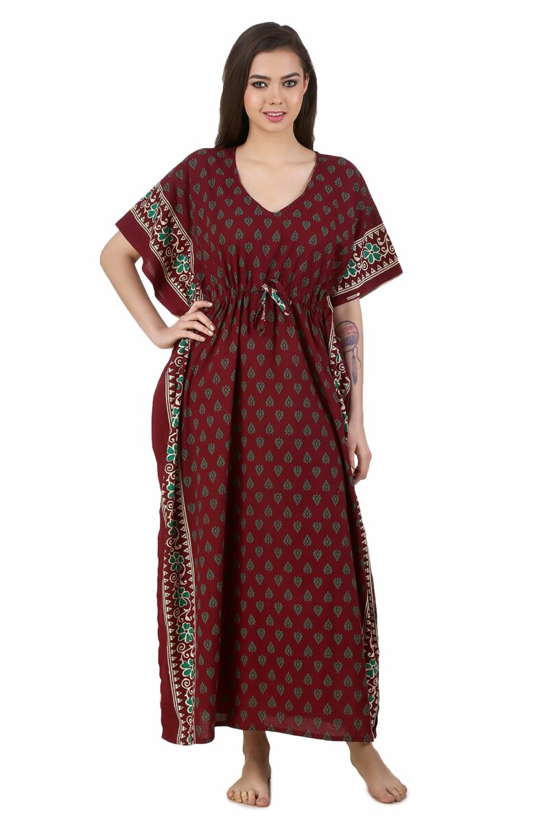 Masha Women's Maxi Cotton-Kaftan Brown Free Size - Image 2