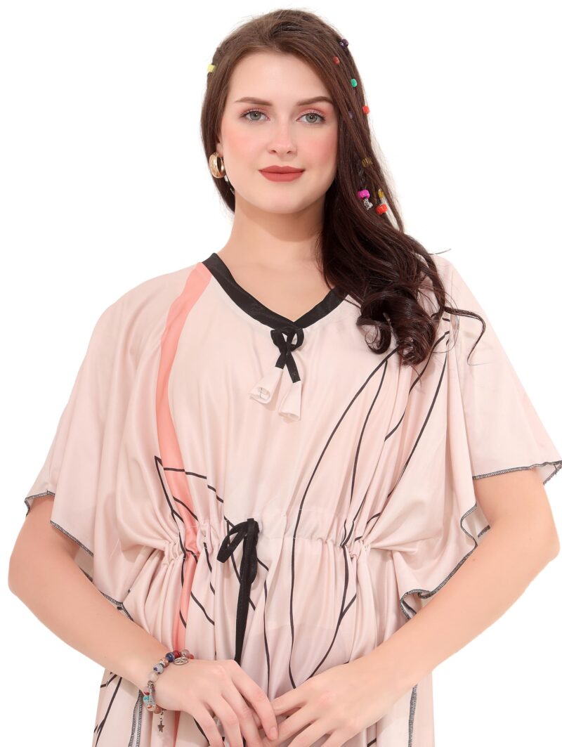 BAILEY SELLS Women's Sarina Printed Kaftan Nighty Long Maxi, Lightweight Comfort, V-Neck Kaftan Sleeve, Ideal for Sleep & Relaxing, Skin, Free Size (Fits M-L) - Image 2