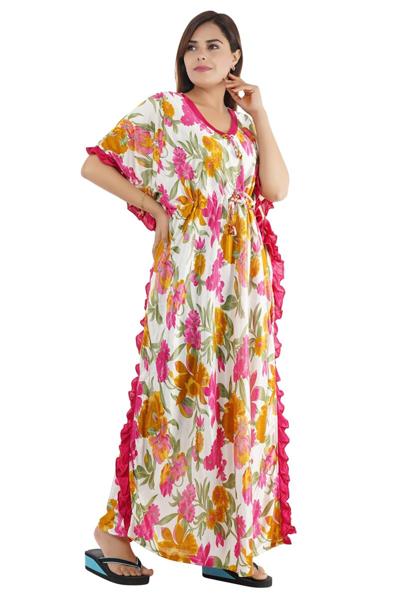 Onekbhalo Women's Satin Floral Kaftan Nighty Maxi Gown (PK_Red-X-Large) - Image 8