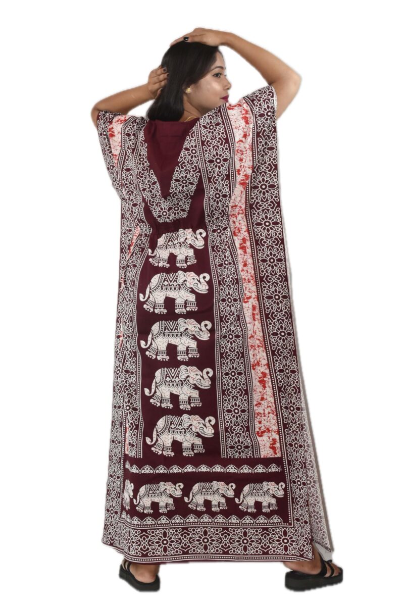 BDROX Women Stylish | Maroon | Animal Printed |Pure Cotton |Color Guaranteed| Free Size |Short Sleeve V Neck Kaftan Nighty/Night Dress/Night Gown for Regular use and Fashionable - Image 7