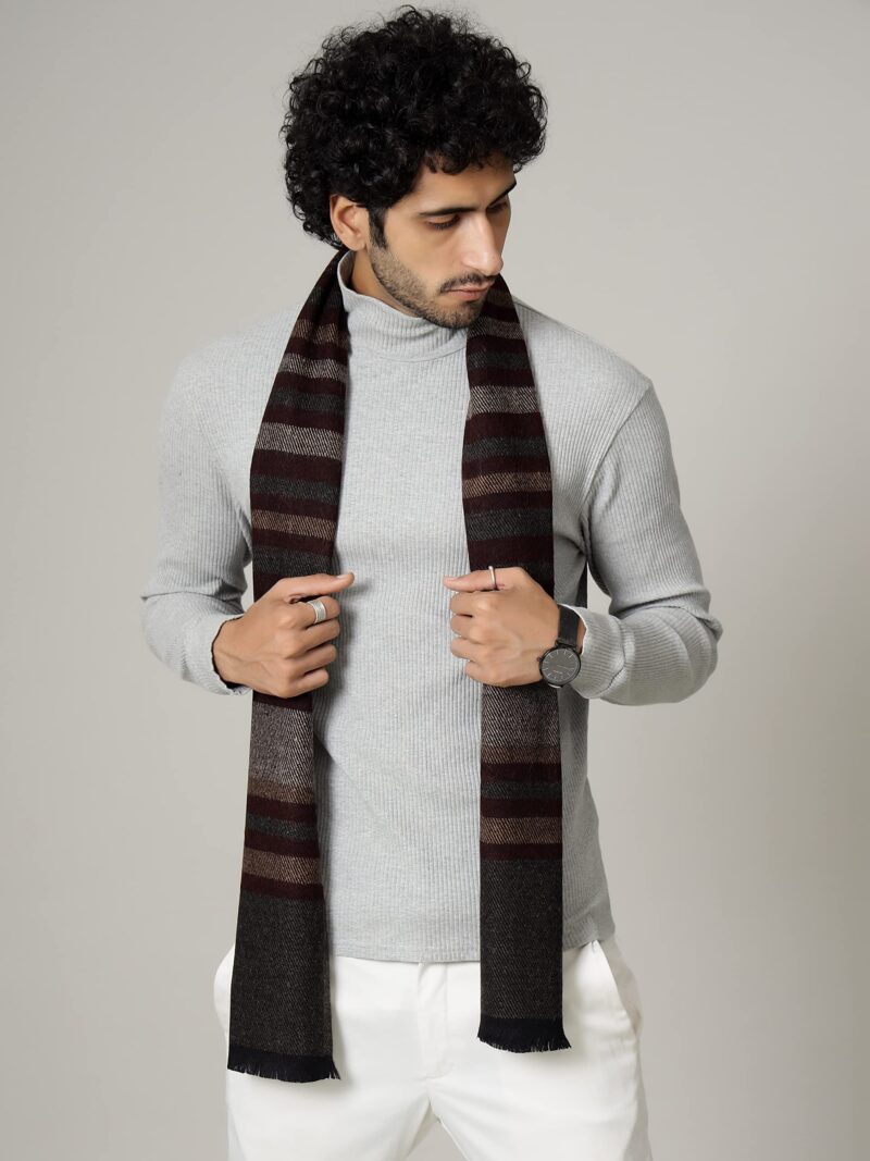 Ravaiyaa - Attitude is everything 100% Pure Wool Muffler For Men's Classic Striped Pattern Scarf Soft & Warm Woolen Muffler (Dark Brown) - Image 6