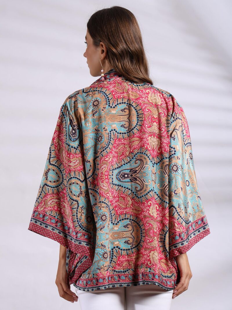 KE KANHA EXPORTS Shrugs for Women Stylish Boho Western Kimono Beach Wear Top with Japanese Sleeves and Multicolour Border Print | Premium Soft Silky Free Size Cover Up Fits S-M-L (1147) - Image 4