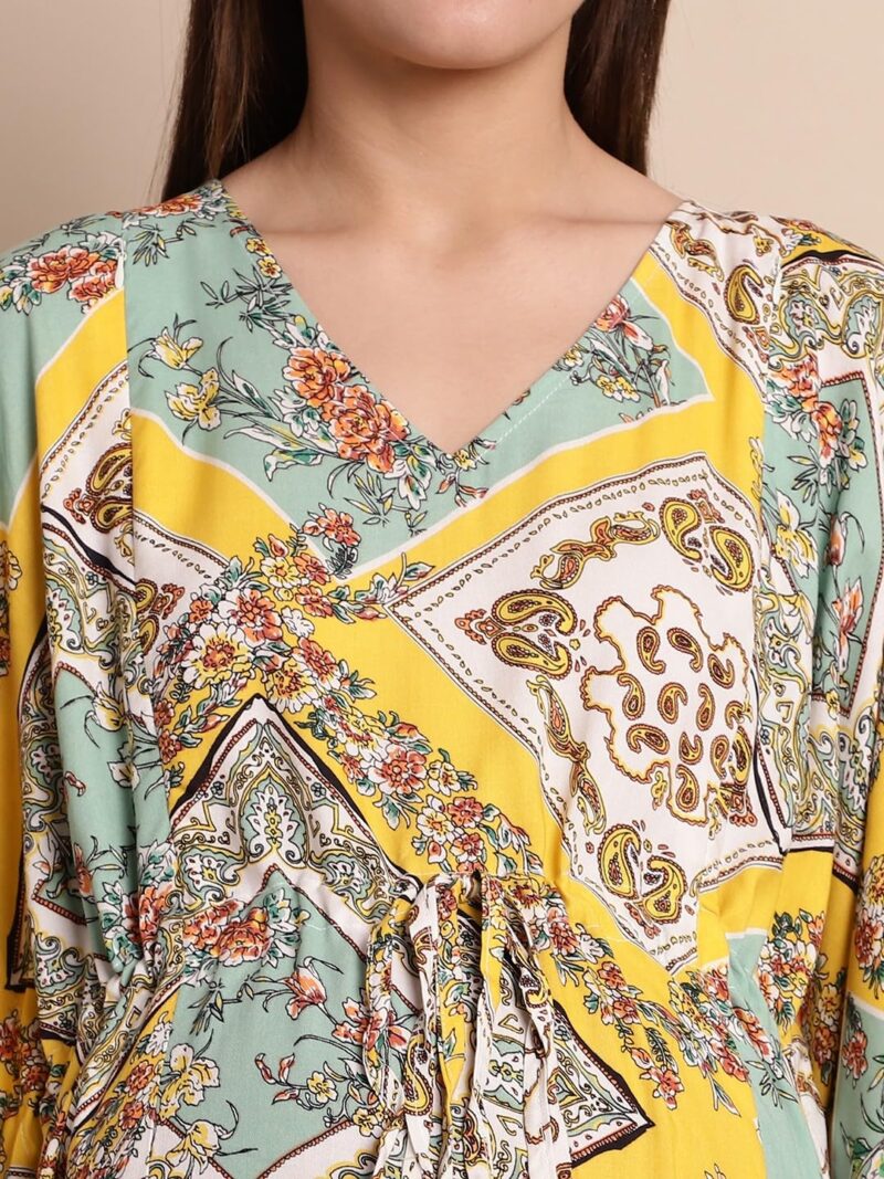 Secret Wish Women Maxi Rayon Yellow Printed Maternity Kaftan Free Size - Image 5