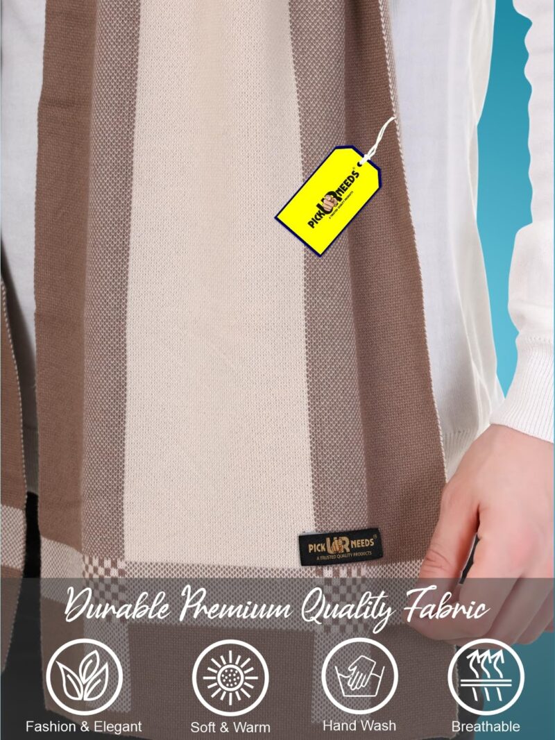 Men’s Premium Winter Wool Muffler – Soft & Warm Knitted Scarf for Casual, Office & Travel Stylish Stripe Design (Cream) - Image 6