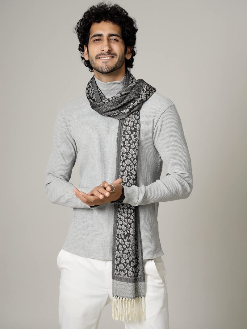 Ravaiyaa - Attitude is everything Men's Geometric Print Woolen Muffler Casual Winter Wool Muffler Scarf (Black & Grey) - Image 6