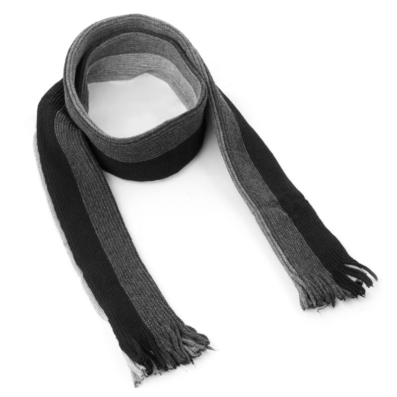 Kalaneet 1 pc Black Grey Striped woolen Muffler for Man and Women