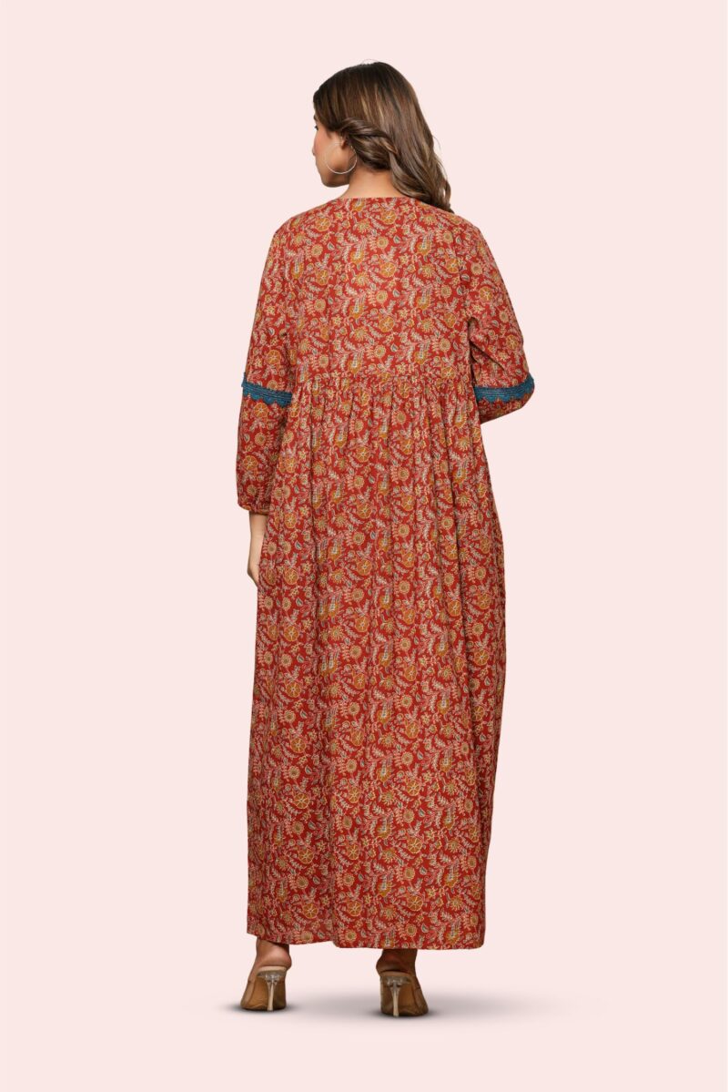 NIHSAMAH Cotton Night Gown for Women, Printed Long Cotton Nighty with Pockets, Comfortable & Fancy Sleepwear/Nightwear/Maxi (Rust, L-Bust-44) - Image 2