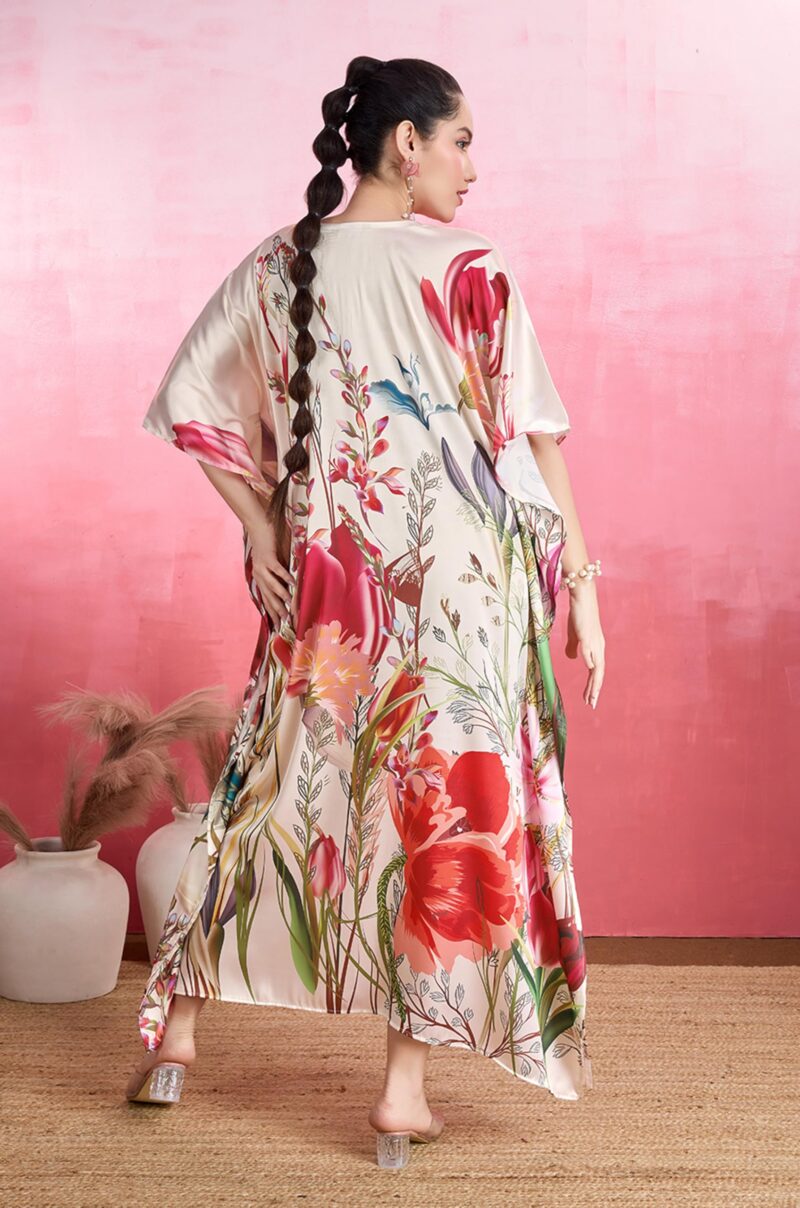 Label Aarna Premium Soft Satin Kaftan Dress for Women | Digital Print | Free Size (M-3XL) | Hidden Adjustable Belt |Trendy Festive Robe | Modern Wear Multicolour - Image 3