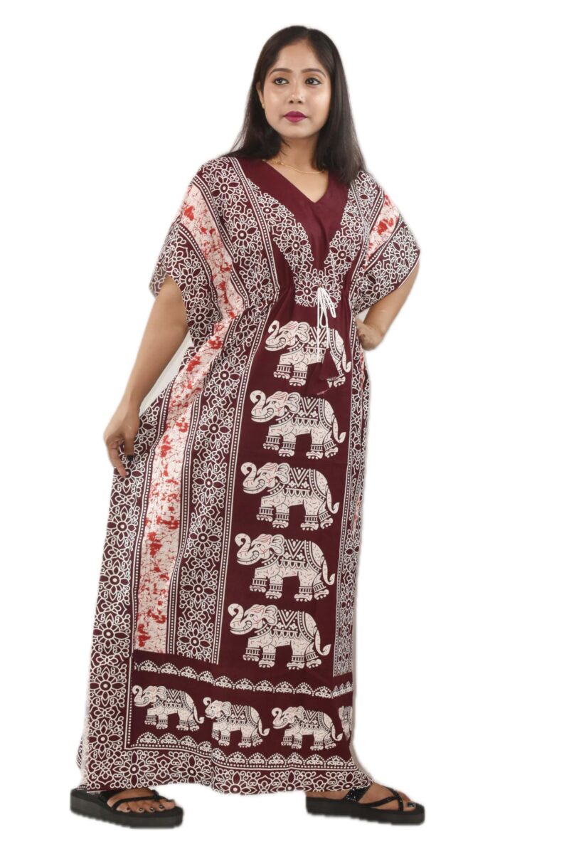 BDROX Women Stylish | Maroon | Animal Printed |Pure Cotton |Color Guaranteed| Free Size |Short Sleeve V Neck Kaftan Nighty/Night Dress/Night Gown for Regular use and Fashionable - Image 6