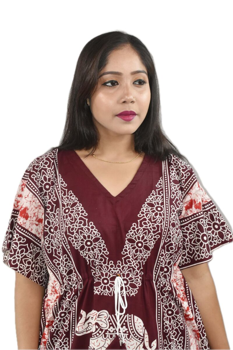 BDROX Women Stylish | Maroon | Animal Printed |Pure Cotton |Color Guaranteed| Free Size |Short Sleeve V Neck Kaftan Nighty/Night Dress/Night Gown for Regular use and Fashionable - Image 4