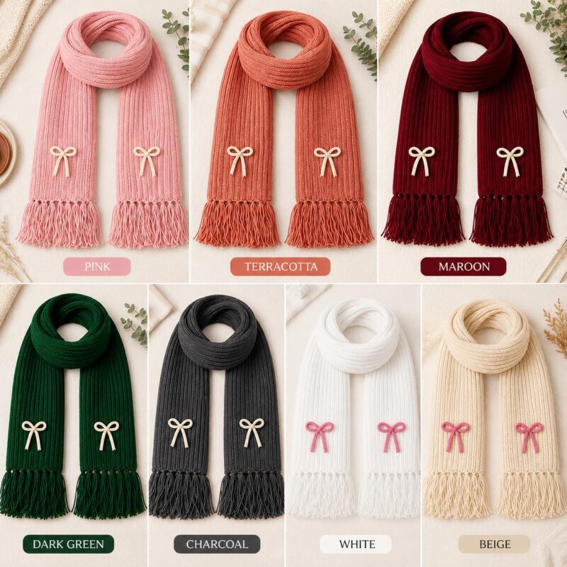 KB STAR Cute Bow Women Casual Luxurious Premium Checkered Acrylic Woolen Muffler/Scarf/Stole for Winter (Mehroon) - Image 5