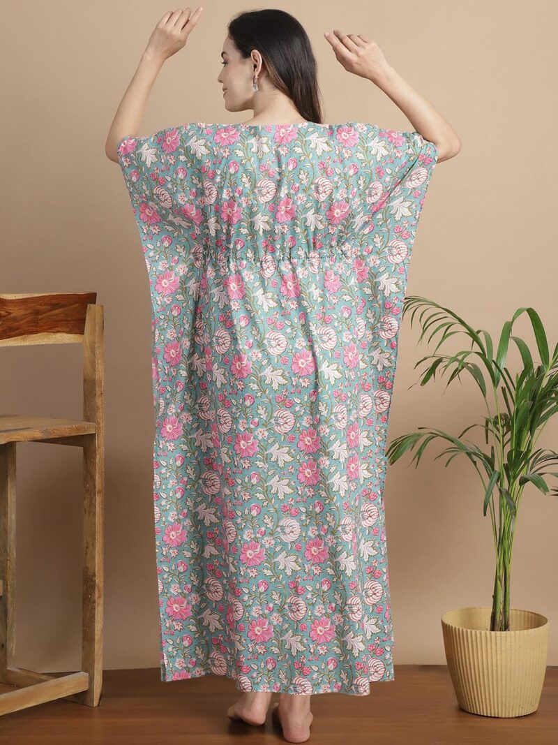 Secret Wish Light Green Floral Cotton Maternity & Feeding Kaftan for Women | Loose Fit Nursing Nighty with Zipper | Calf Length Pregnancy Night Dress for New Moms - Image 3