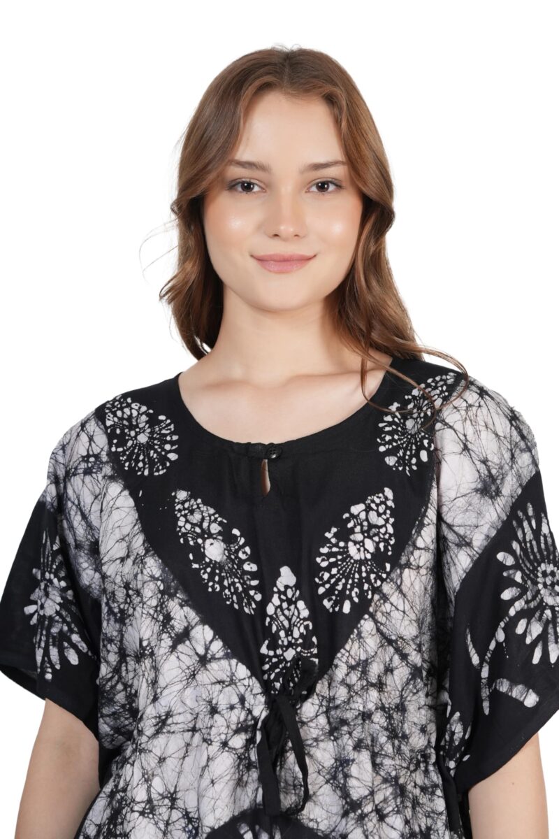 Onekbhalo Women's Cotton Batik Print Knee Length Short Kaftan Nighty (Grey, X-Large) - Image 4