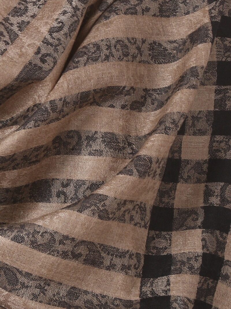 Pashtush Woven Mens Fine Wool Stole, Check-Stipe Design, Mens Muffler, Warm Cashmere Feel (Black) - Image 3