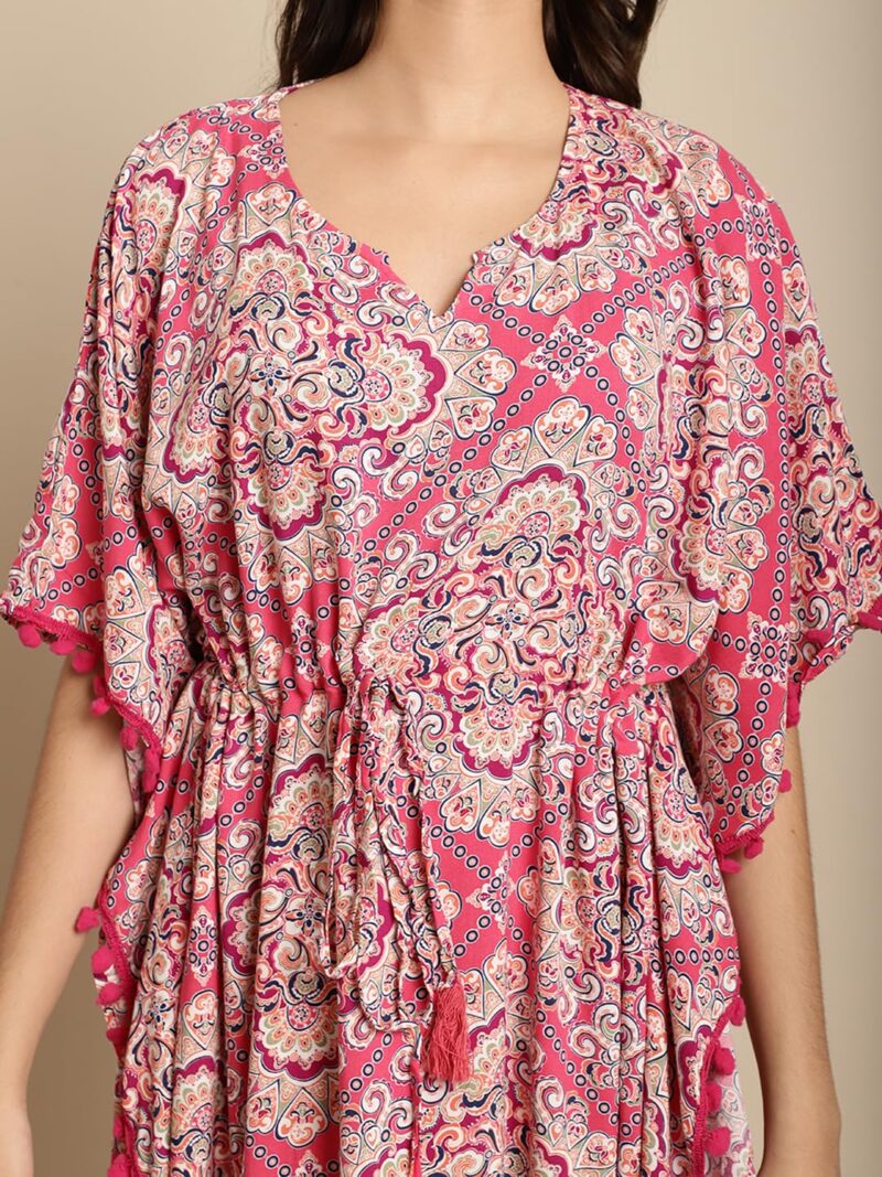 Secret Wish Women's Rayon Pink Kaftan Nighty/Free Size/Scree Print/Drawstring/Nightdress/Nightwear/Full Length - Image 4