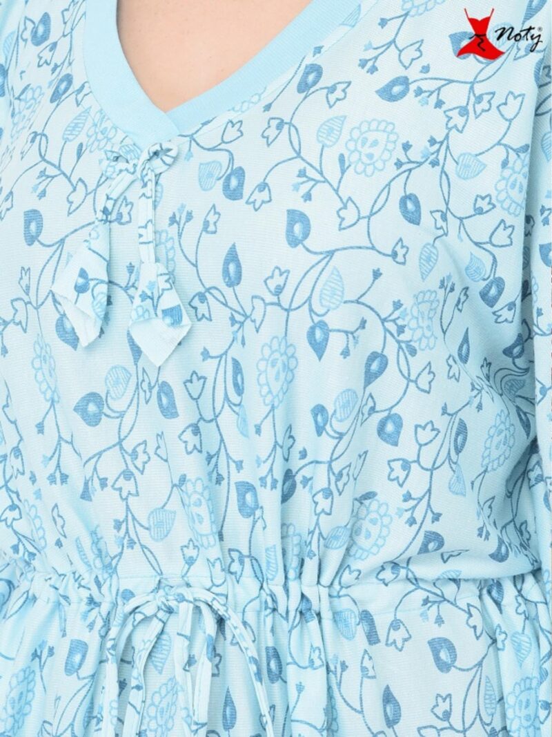 Noty Women's Soft Cotton Kaftan Maxi Nightgown Nighty Nightdress Nightwear - Cotton -V-Neck- Floral (Free Size, Mint Green) - Image 6